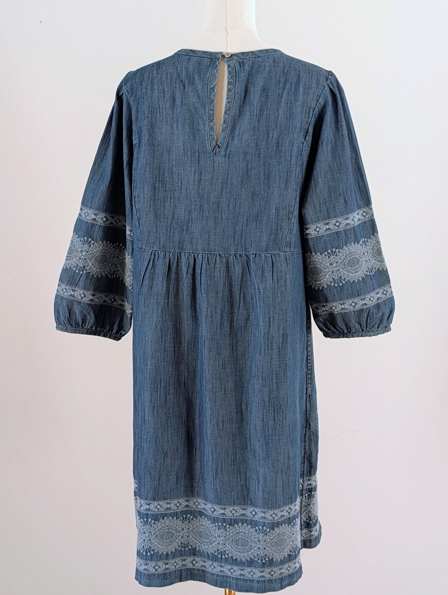 J.Jill Cotton Chambray Long Sleeve Lace Dress - M