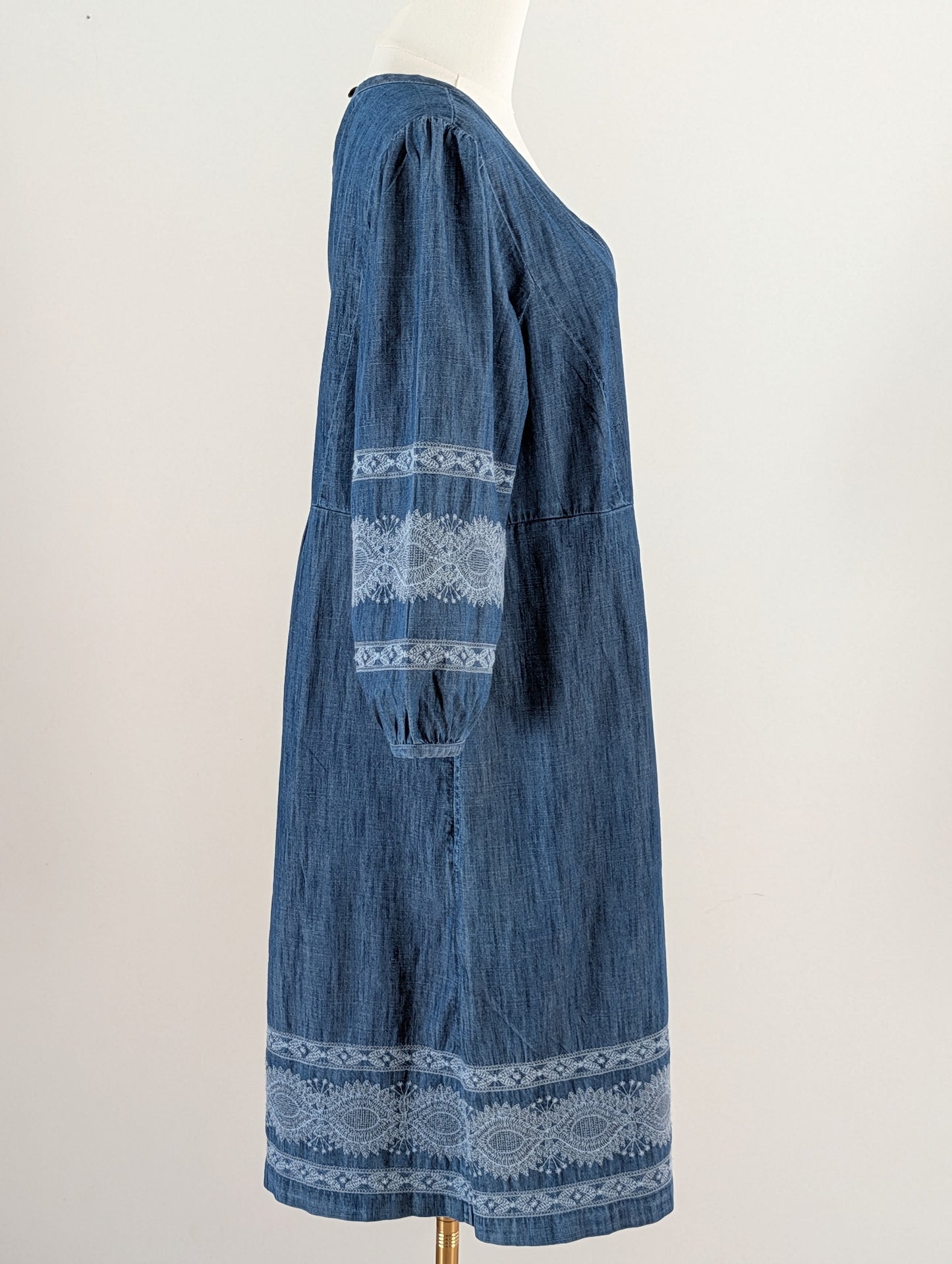 J.Jill Cotton Chambray Long Sleeve Lace Dress - M