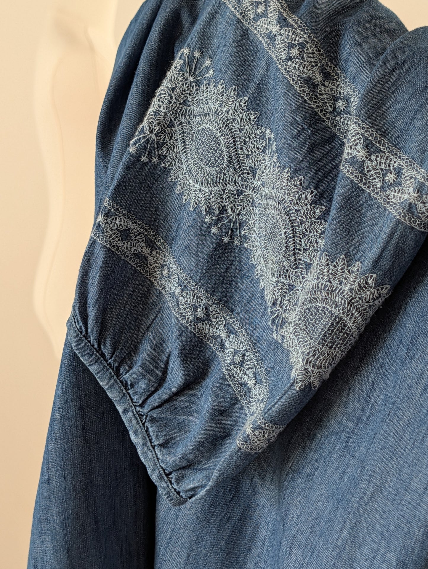 J.Jill Cotton Chambray Long Sleeve Lace Dress - M