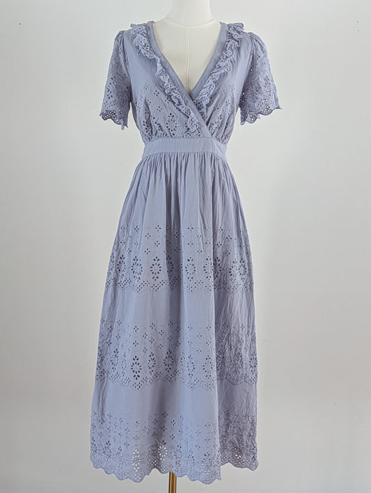 Floret Studios Lace Eyelet Ruffle Maxi Dress - S