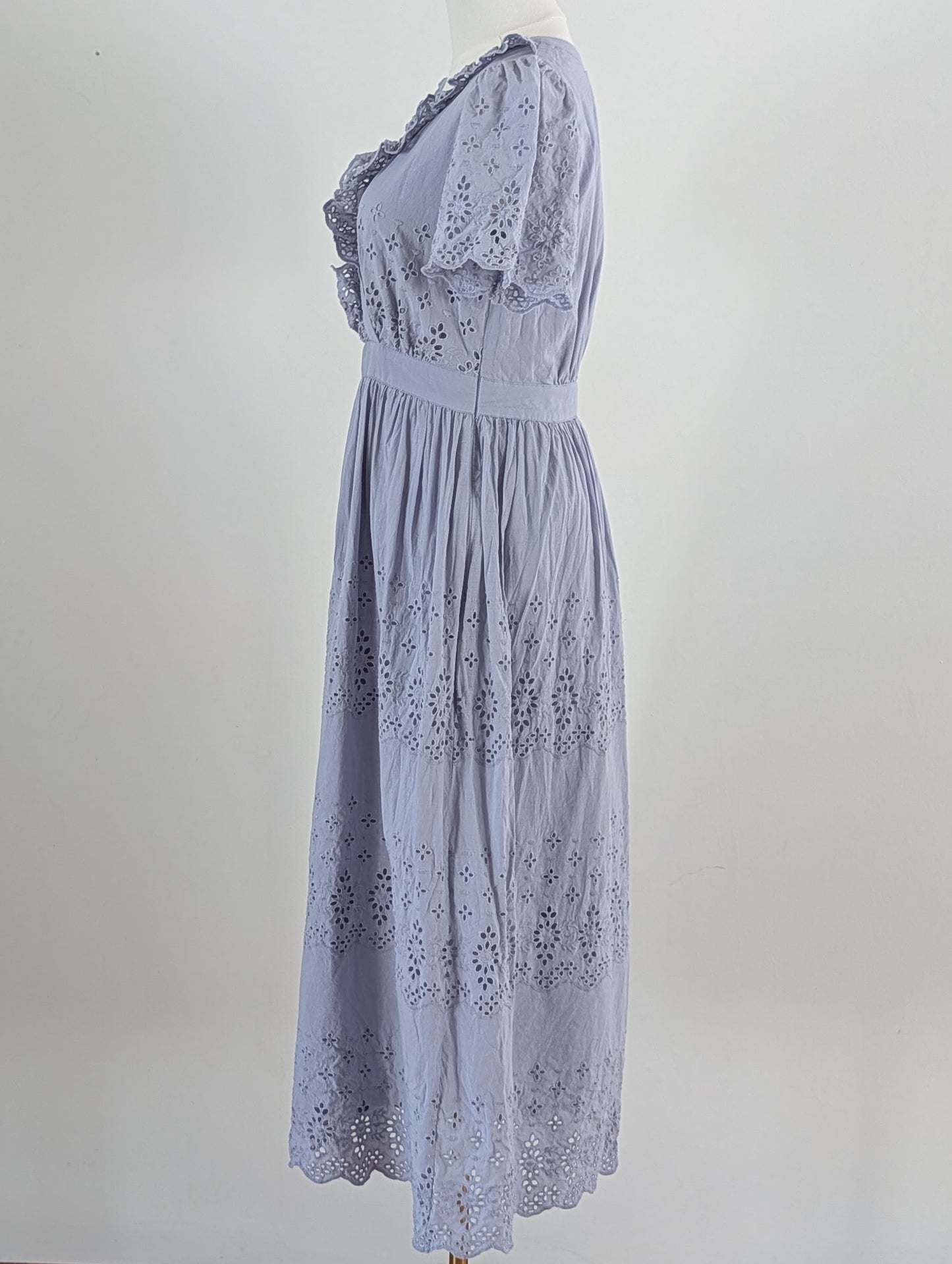 Floret Studios Lace Eyelet Ruffle Maxi Dress - S