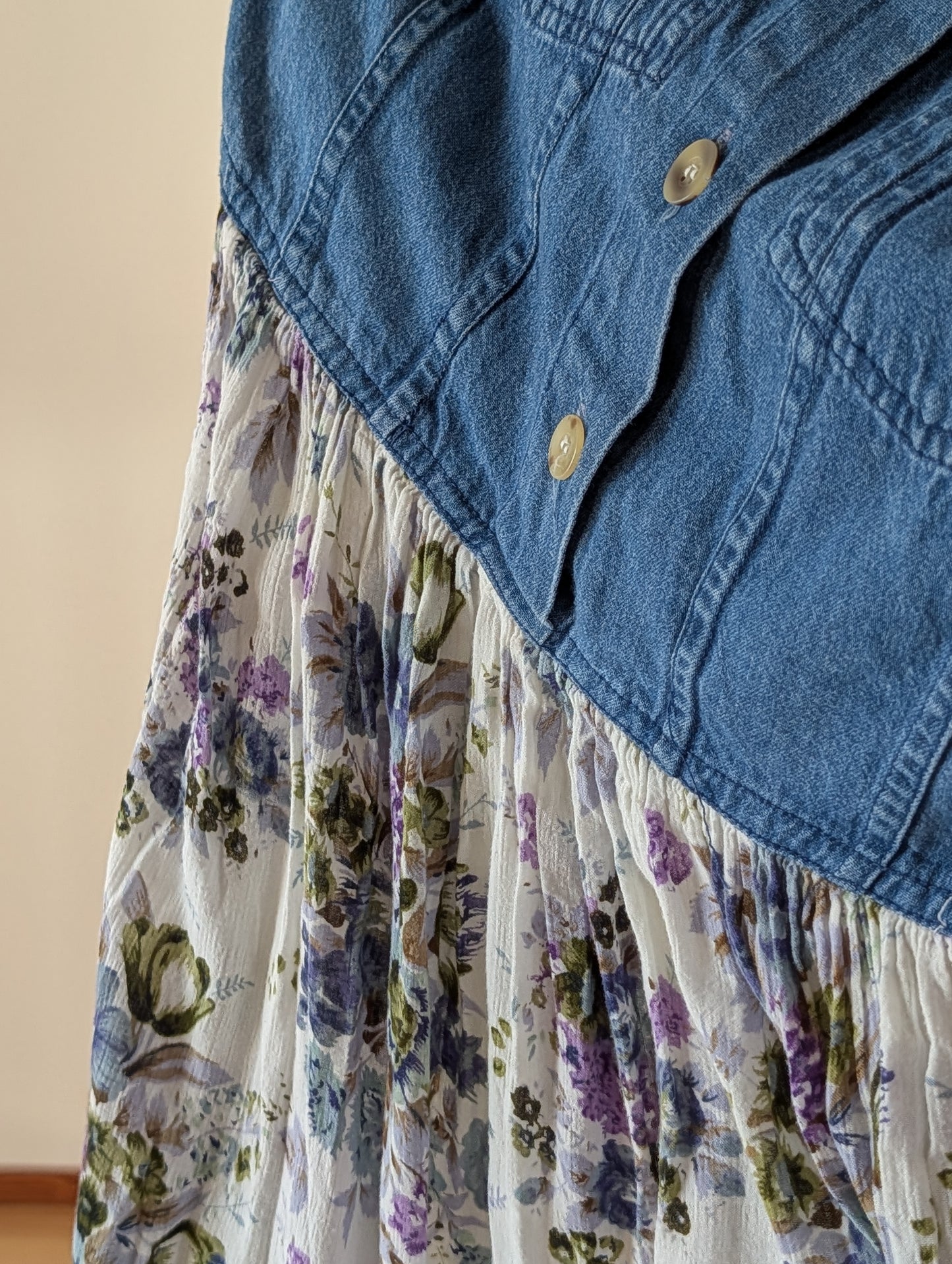 Vintage BILA Denim Floral Maxi Dress - M