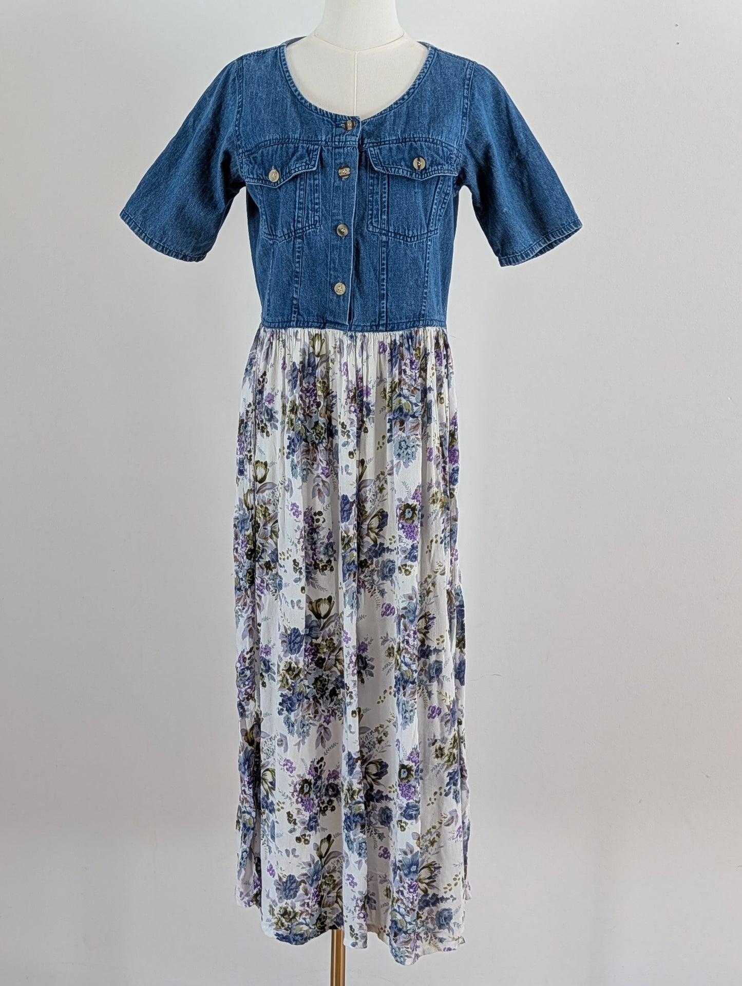 Vintage BILA Denim Floral Maxi Dress - M