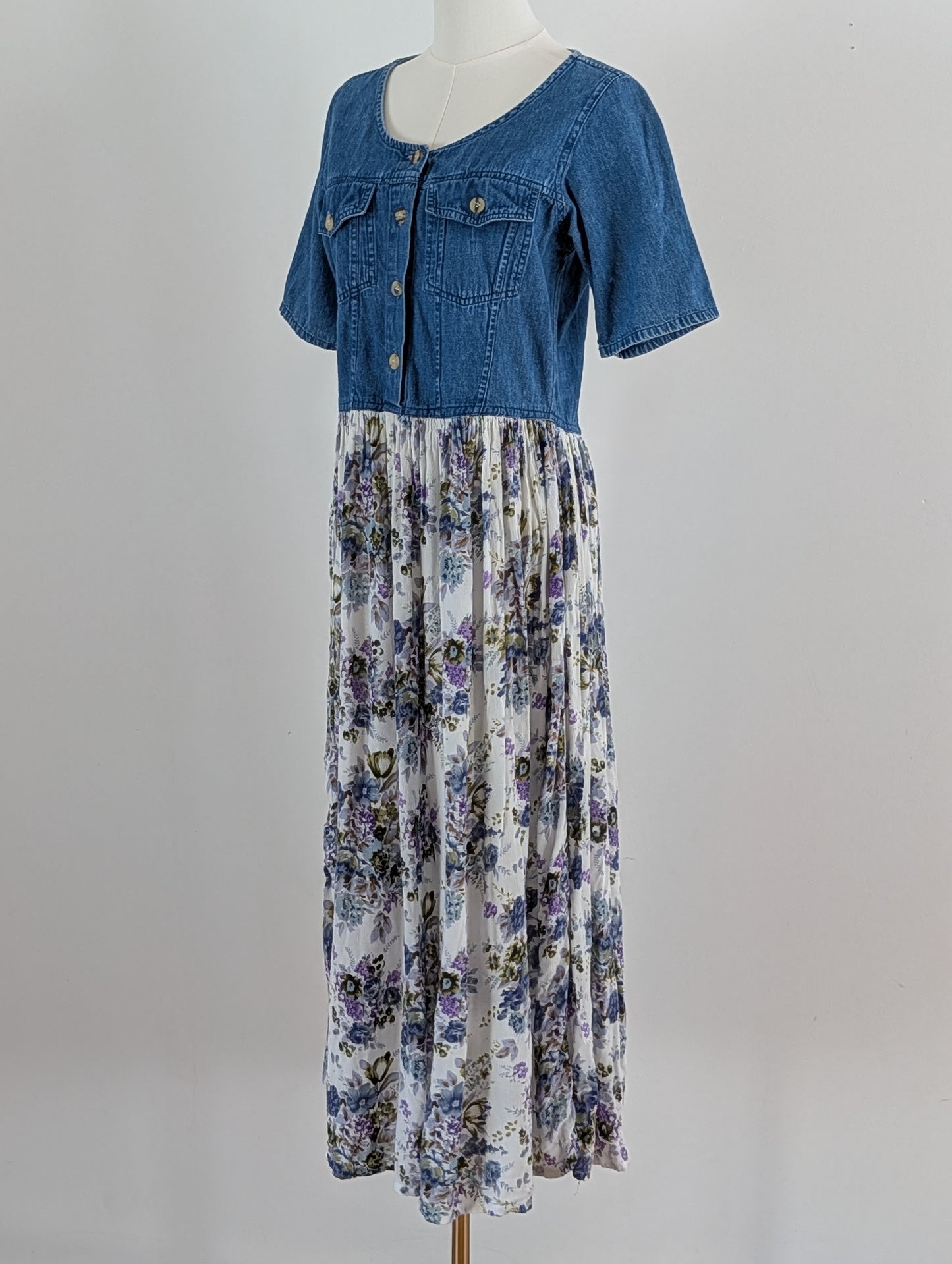 Vintage BILA Denim Floral Maxi Dress - M