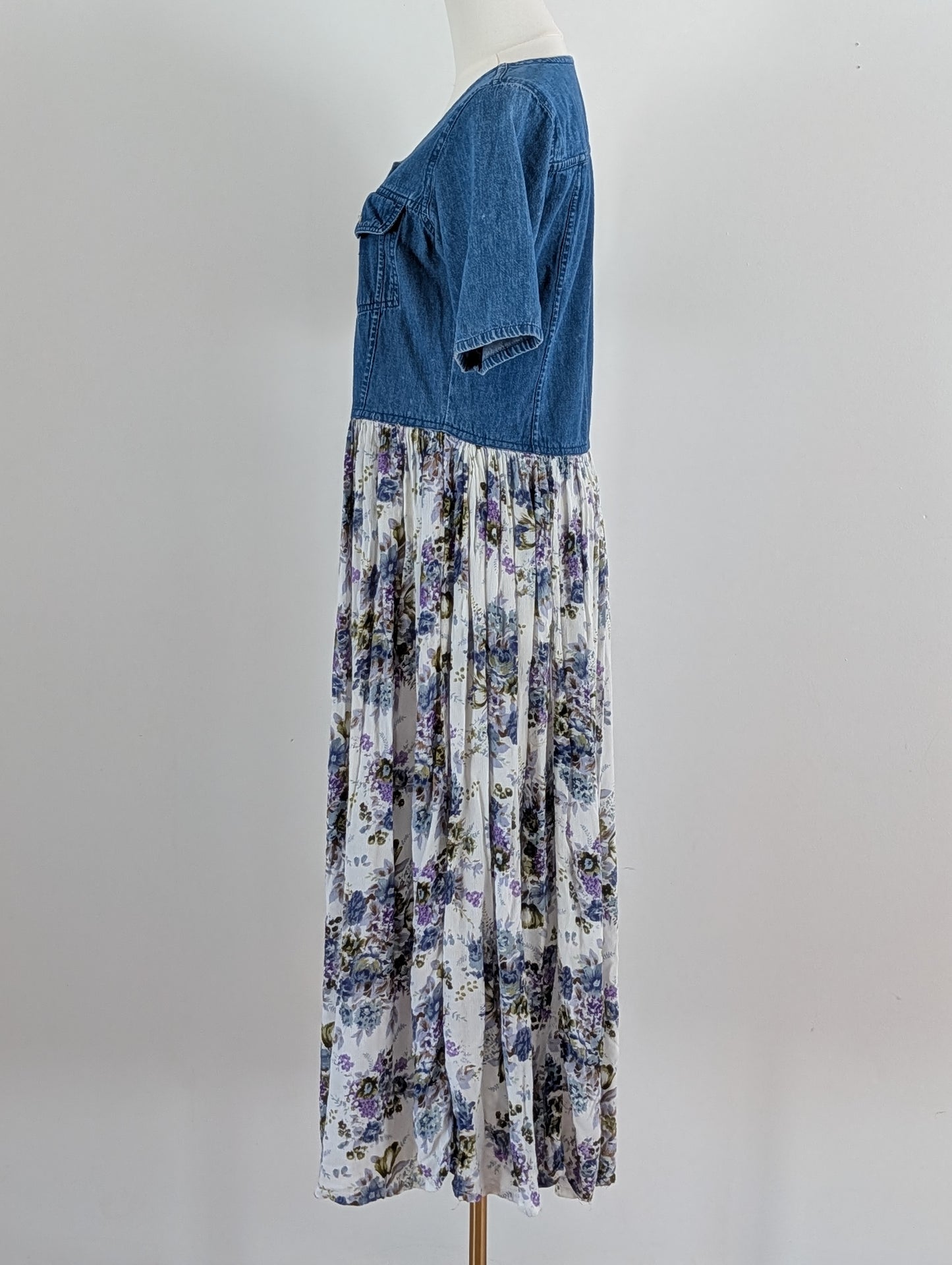Vintage BILA Denim Floral Maxi Dress - M