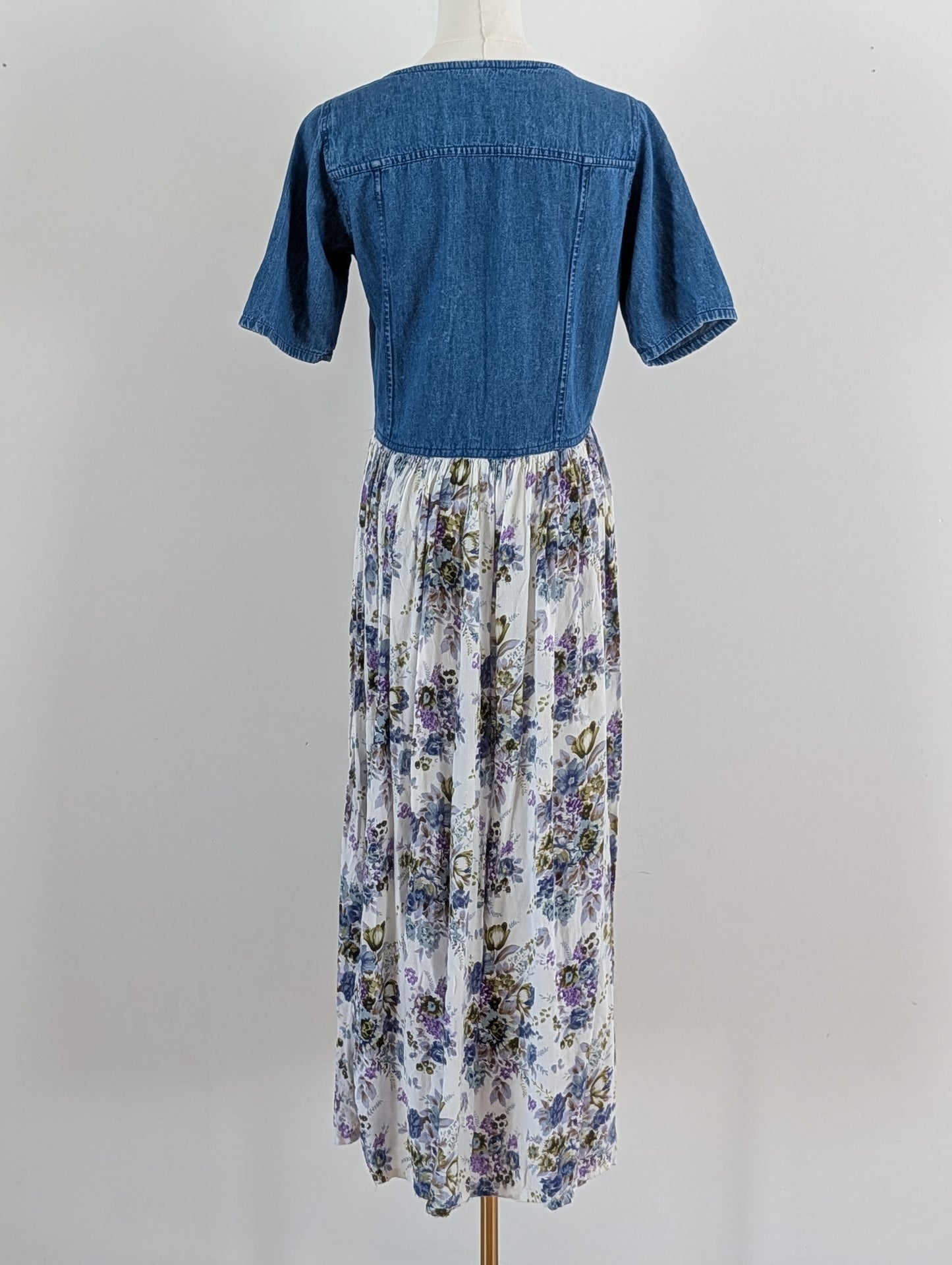 Vintage BILA Denim Floral Maxi Dress - M