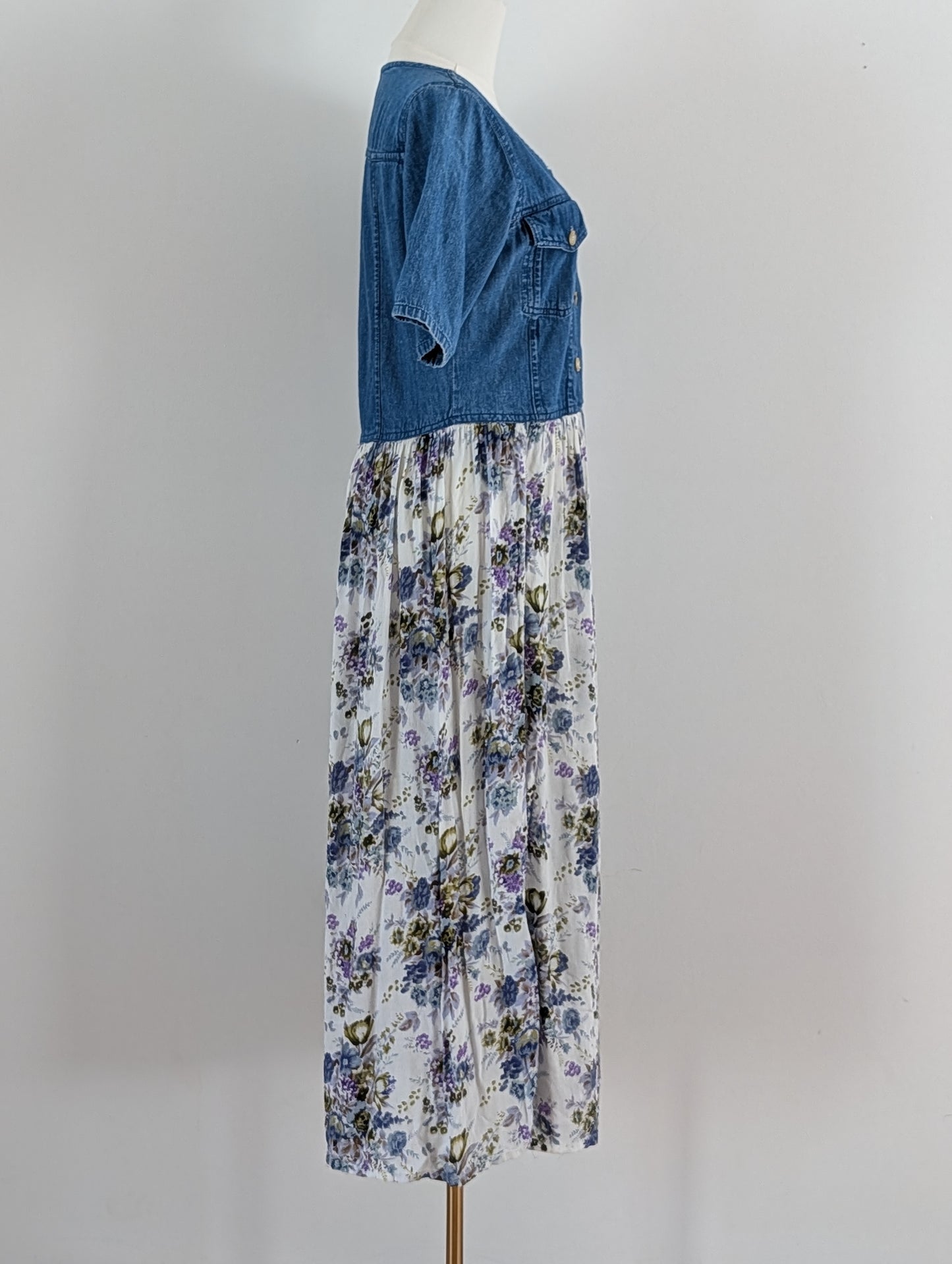 Vintage BILA Denim Floral Maxi Dress - M