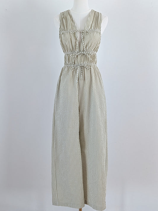 Monteau Los Angeles Striped Seersucker Jumpsuit - S