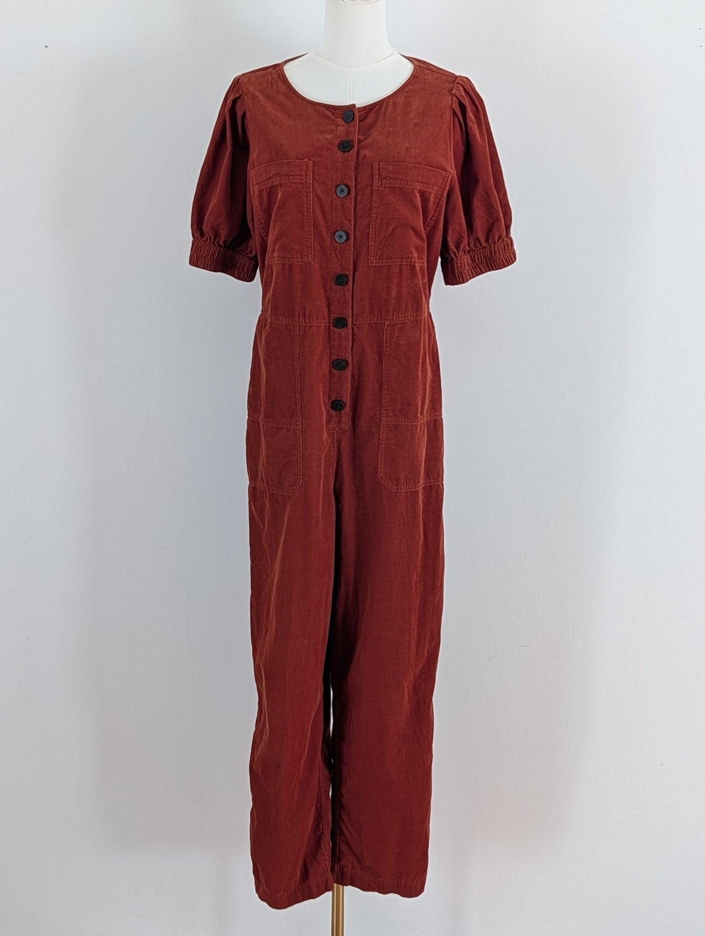 Madewell Corduroy Puff-Sleeve Button-Front Jumpsuit - 10