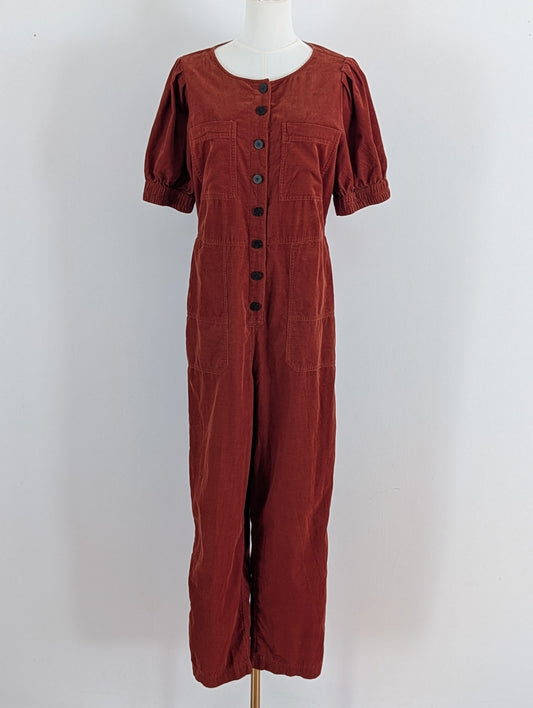 Madewell Corduroy Puff-Sleeve Button-Front Jumpsuit - 10