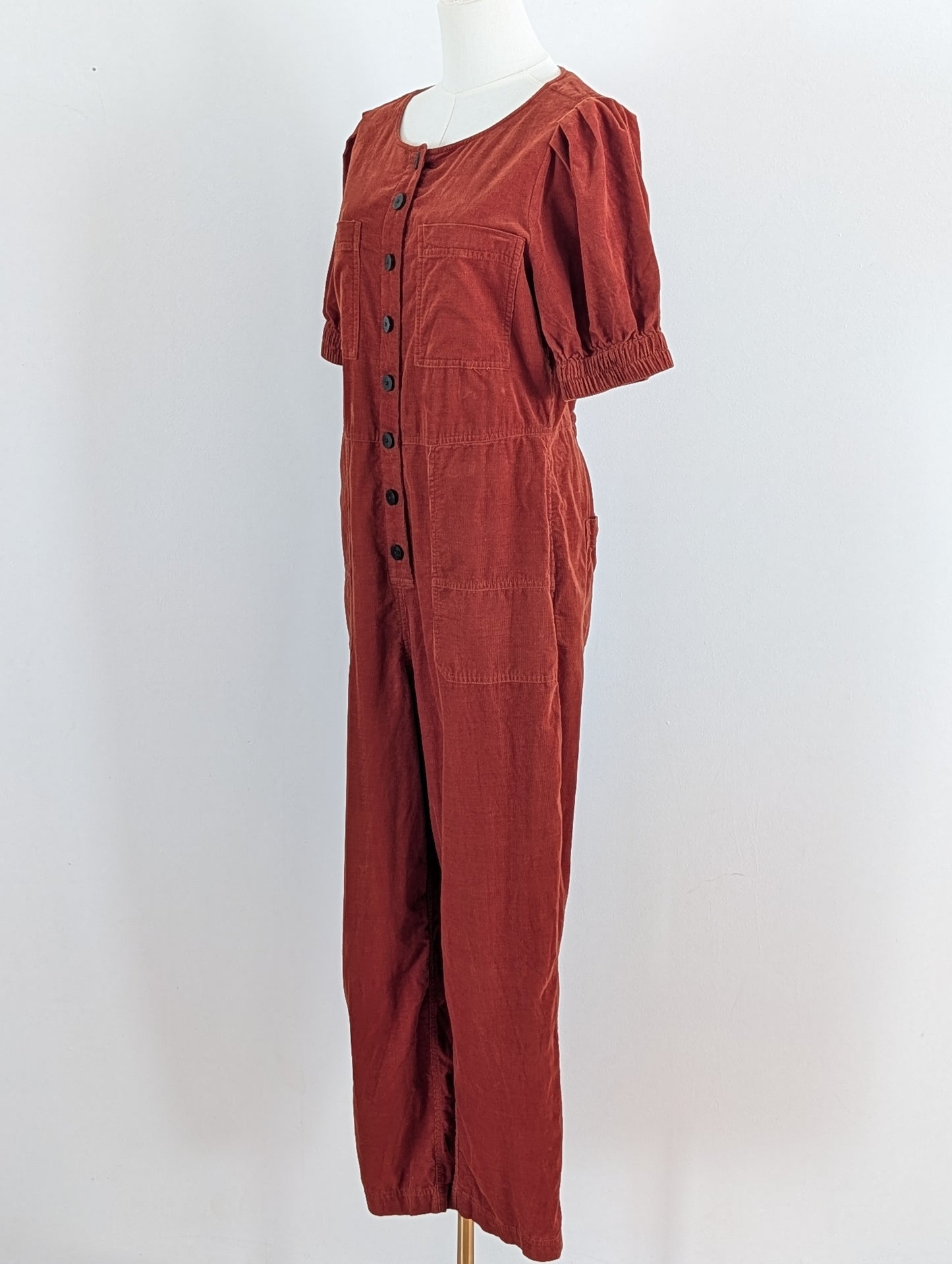 Madewell Corduroy Puff-Sleeve Button-Front Jumpsuit - 10