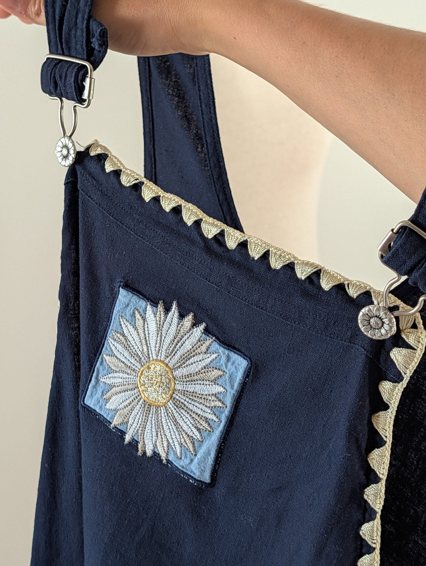Vintage Linen Cotton Daisy Overall Maxi Dress - 12