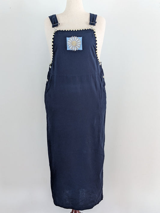 Vintage Linen Cotton Daisy Overall Maxi Dress - 12