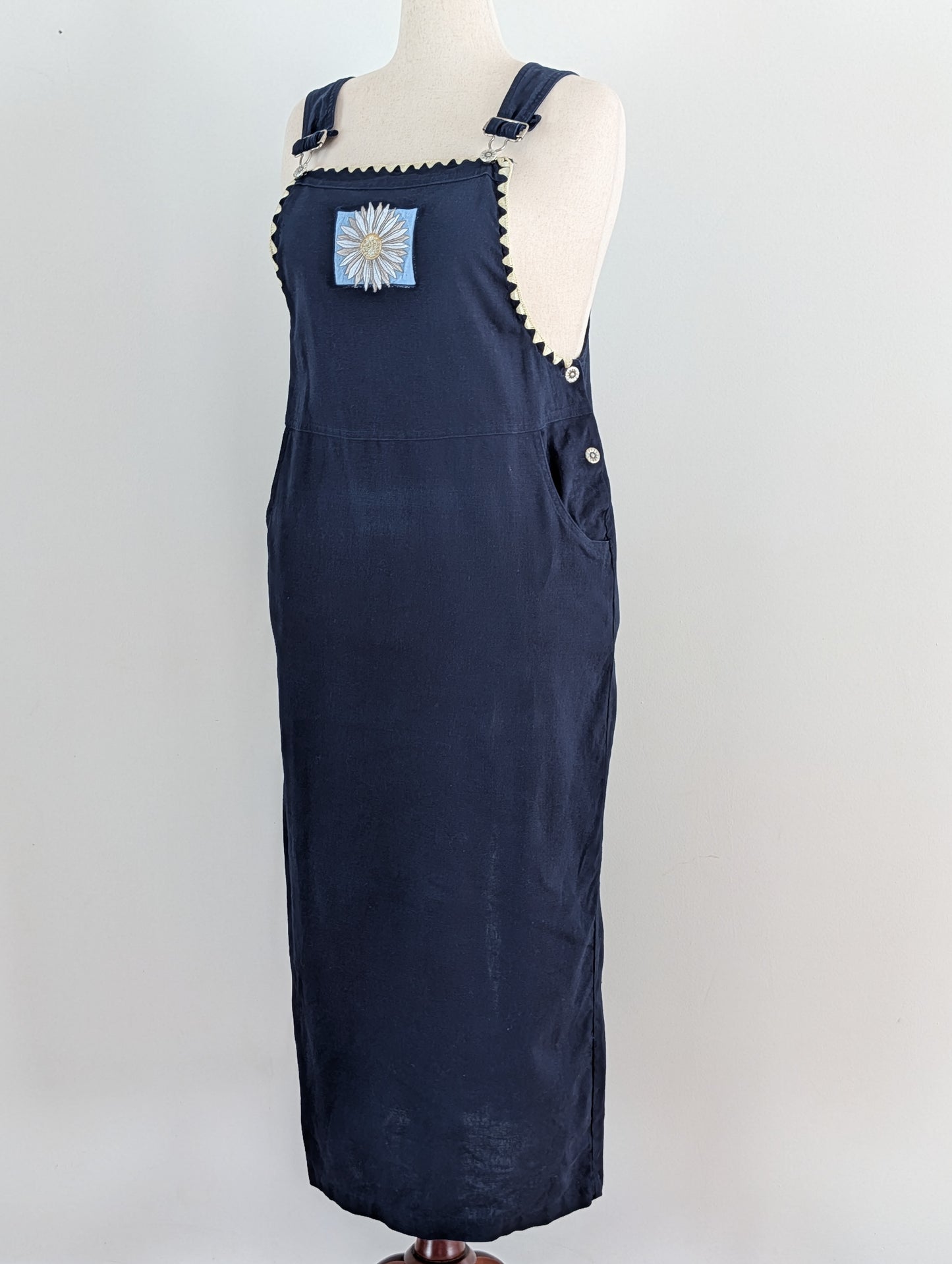 Vintage Linen Cotton Daisy Overall Maxi Dress - 12