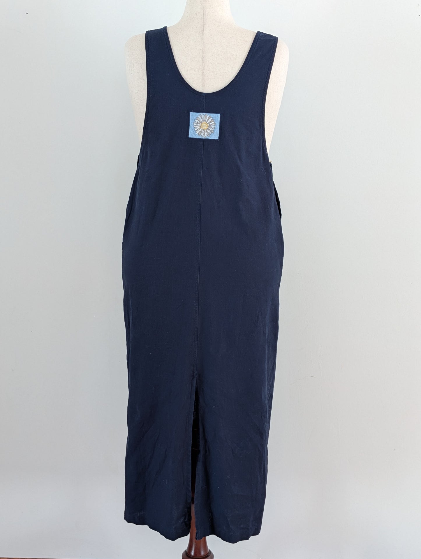 Vintage Linen Cotton Daisy Overall Maxi Dress - 12