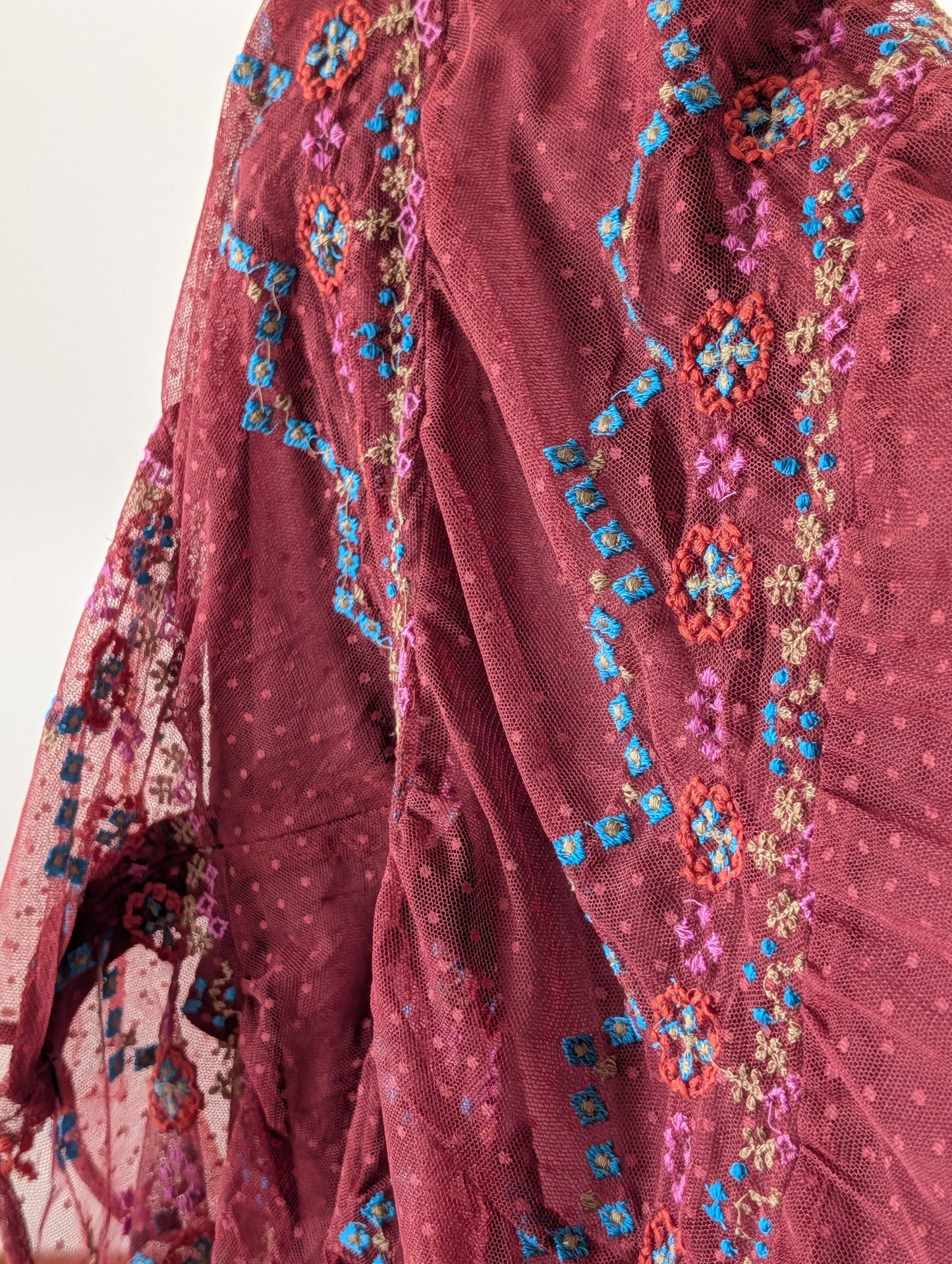 Sundance Embroidered Boho Tiered Dress - L