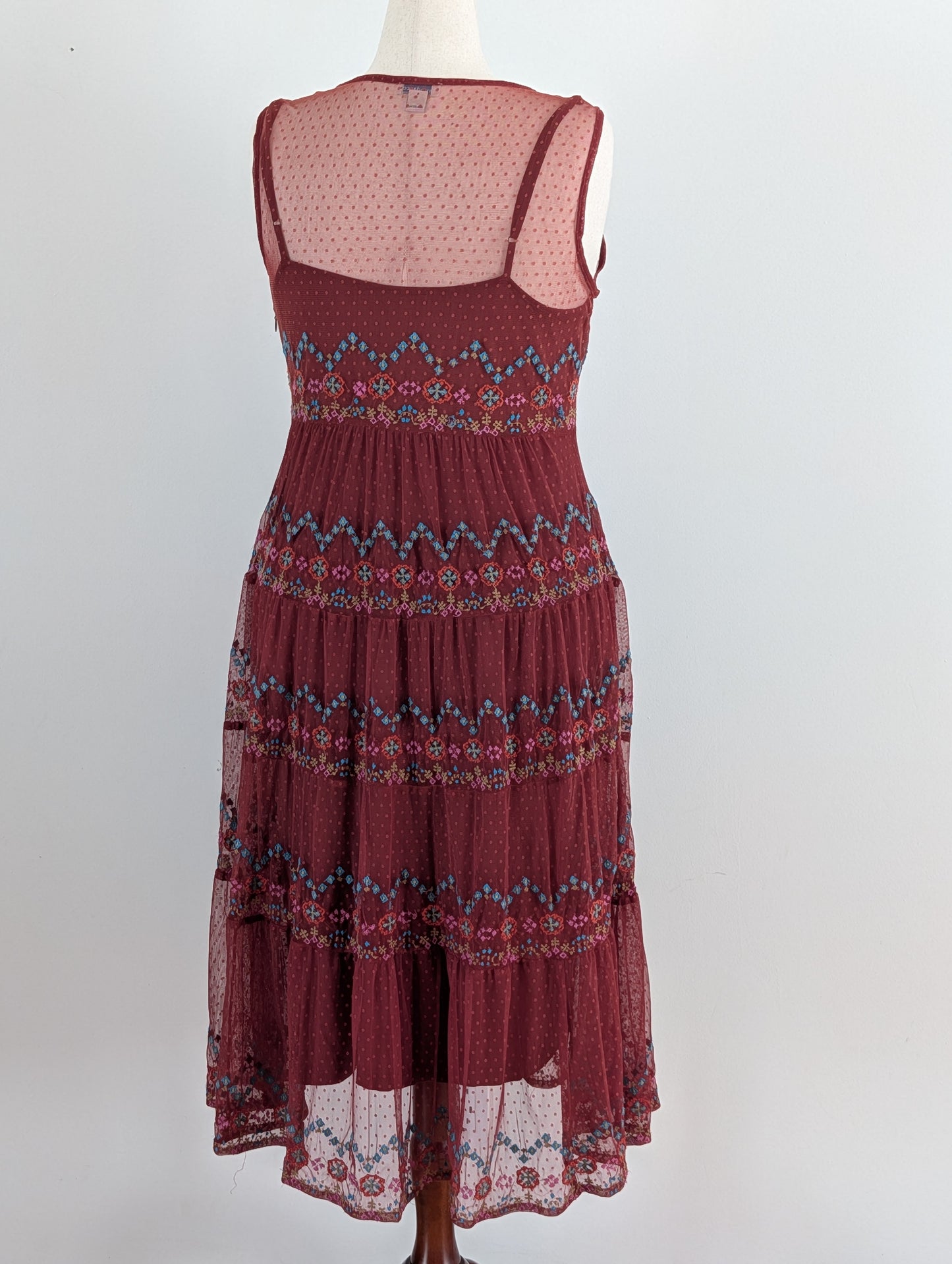 Sundance Embroidered Boho Tiered Dress - L