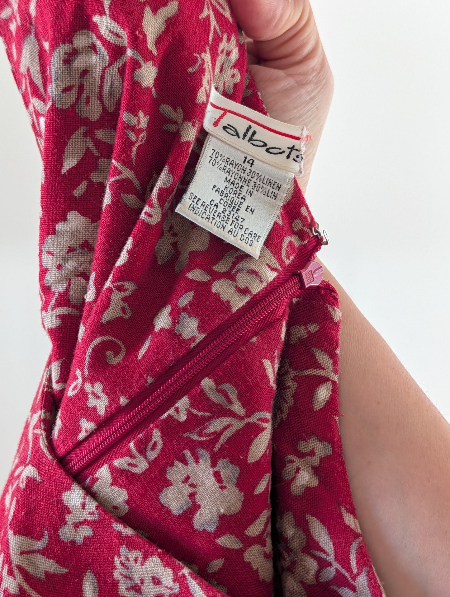 Vintage Talbots Floral Linen Rayon 2-Piece Dress Set - 14