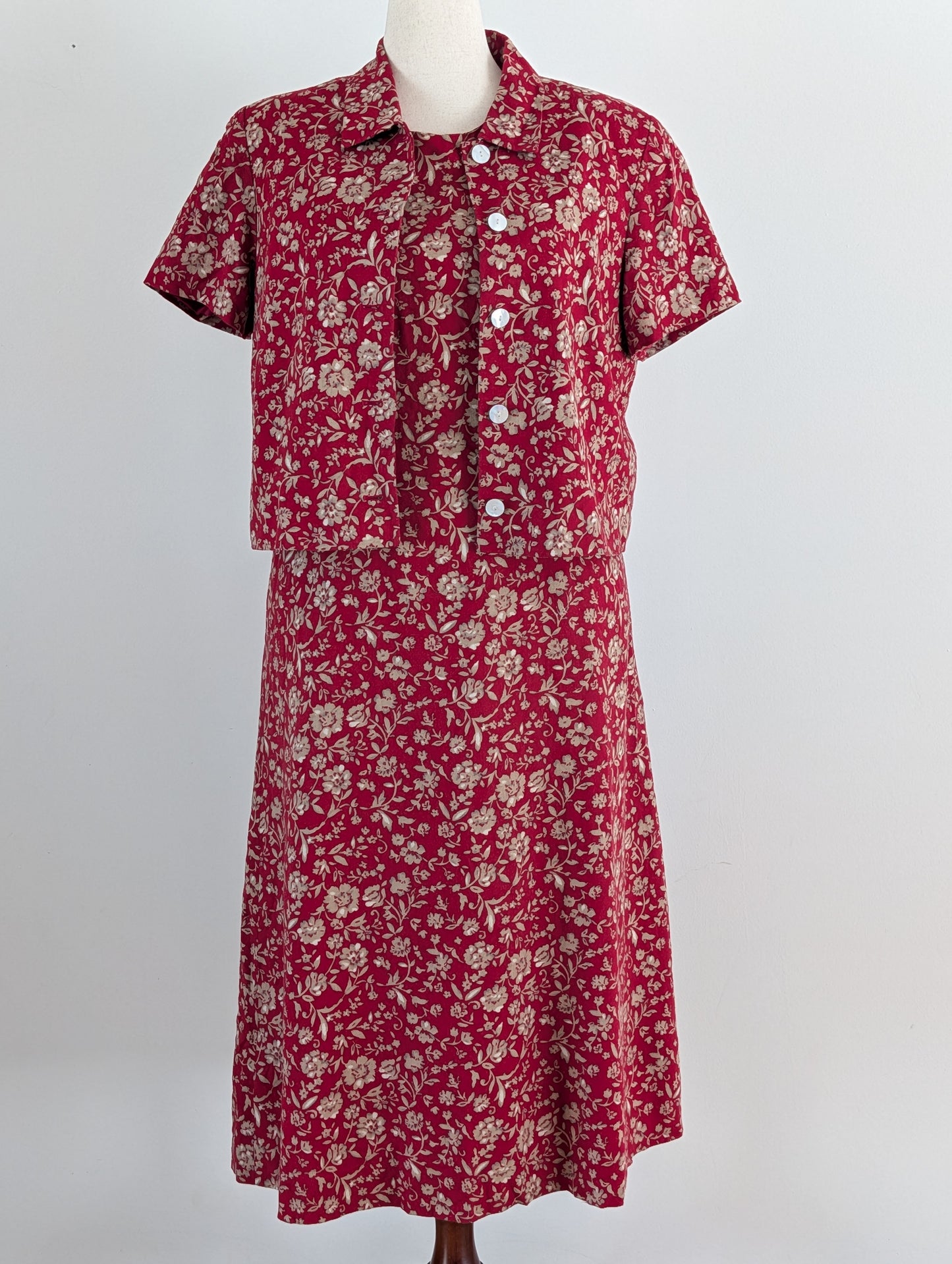 Vintage Talbots Floral Linen Rayon 2-Piece Dress Set - 14