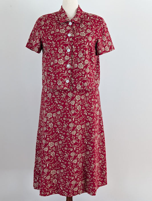 Vintage Talbots Floral Linen Rayon 2-Piece Dress Set - 14