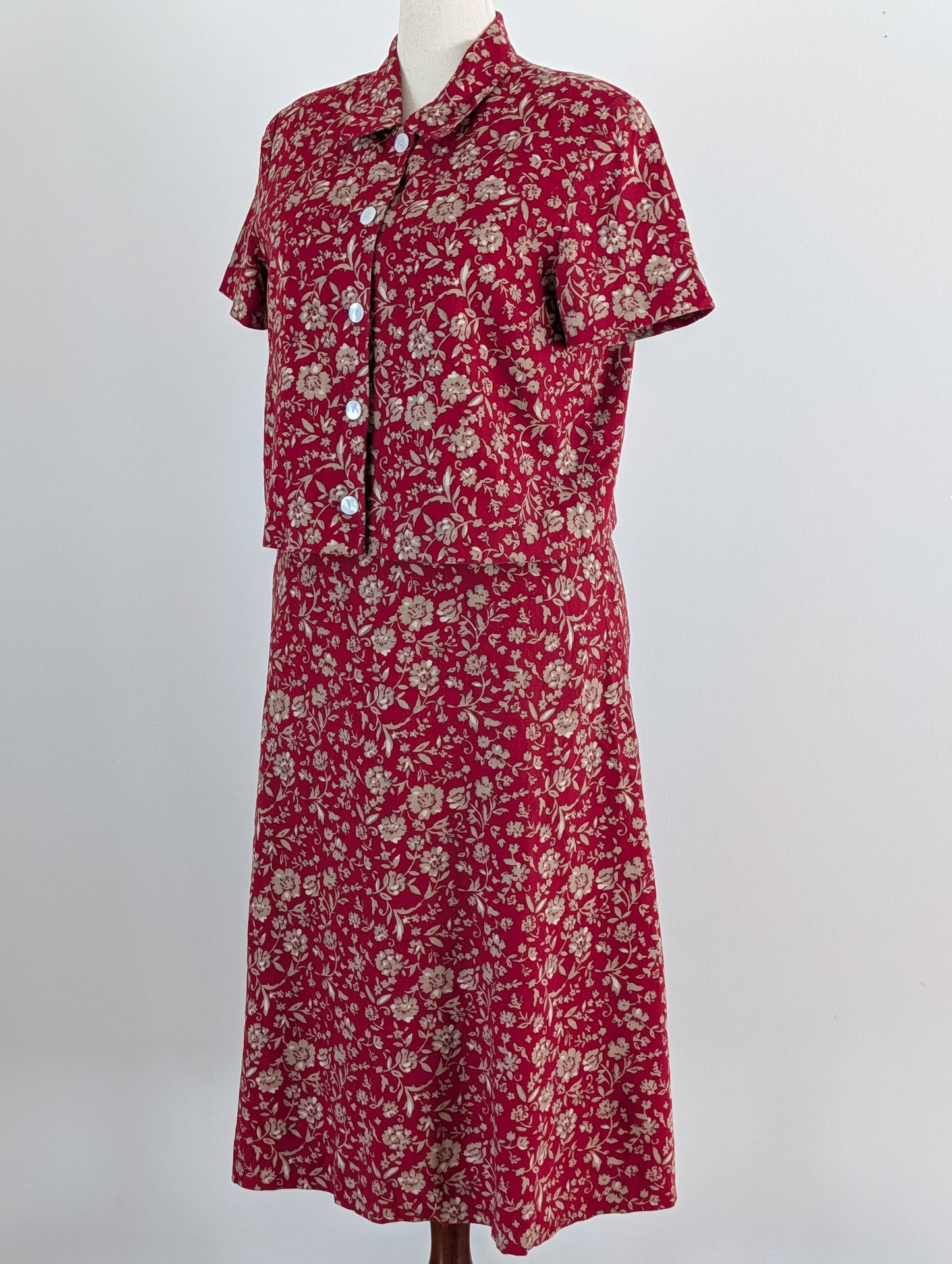 Vintage Talbots Floral Linen Rayon 2-Piece Dress Set - 14