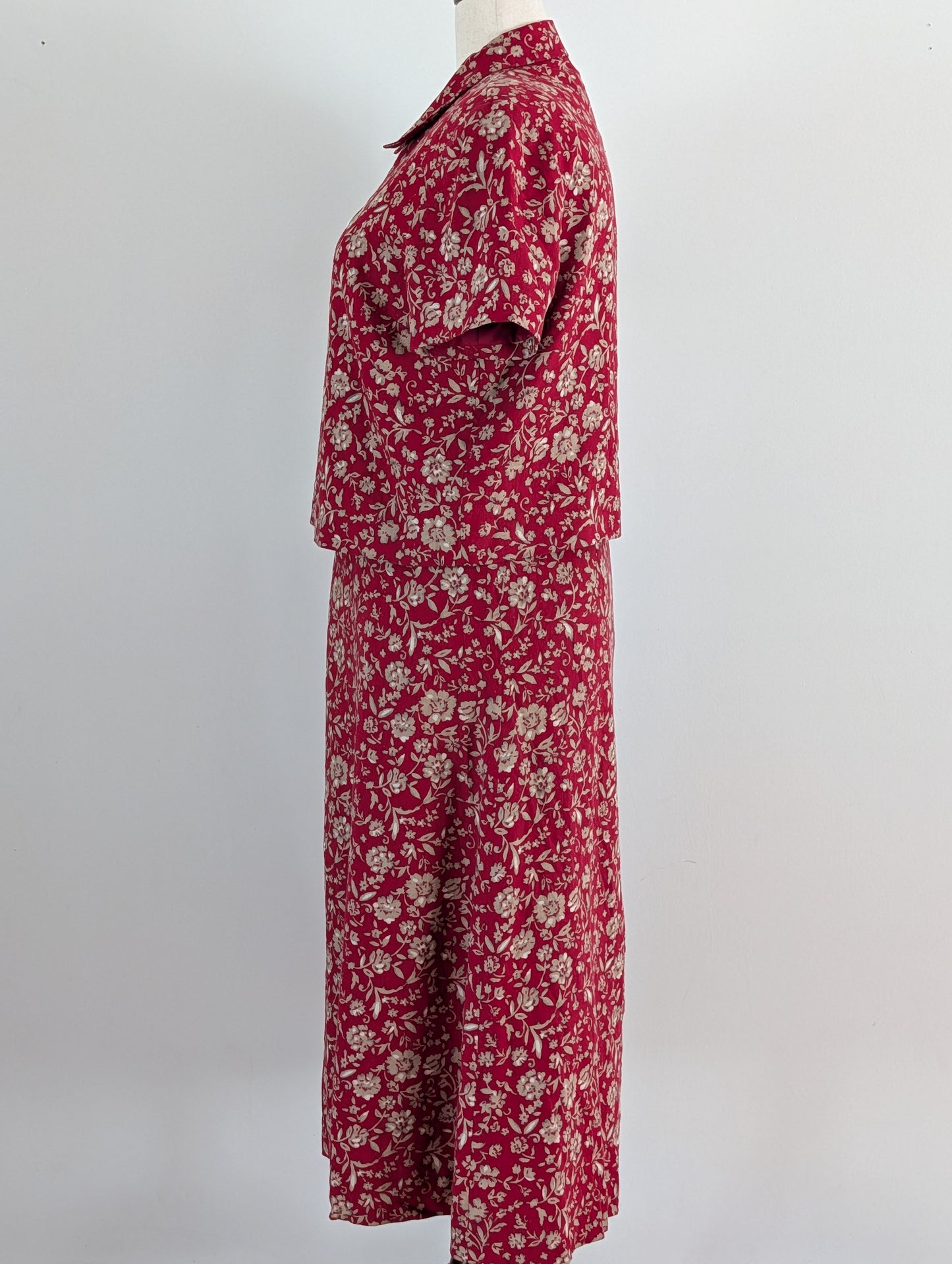 Vintage Talbots Floral Linen Rayon 2-Piece Dress Set - 14