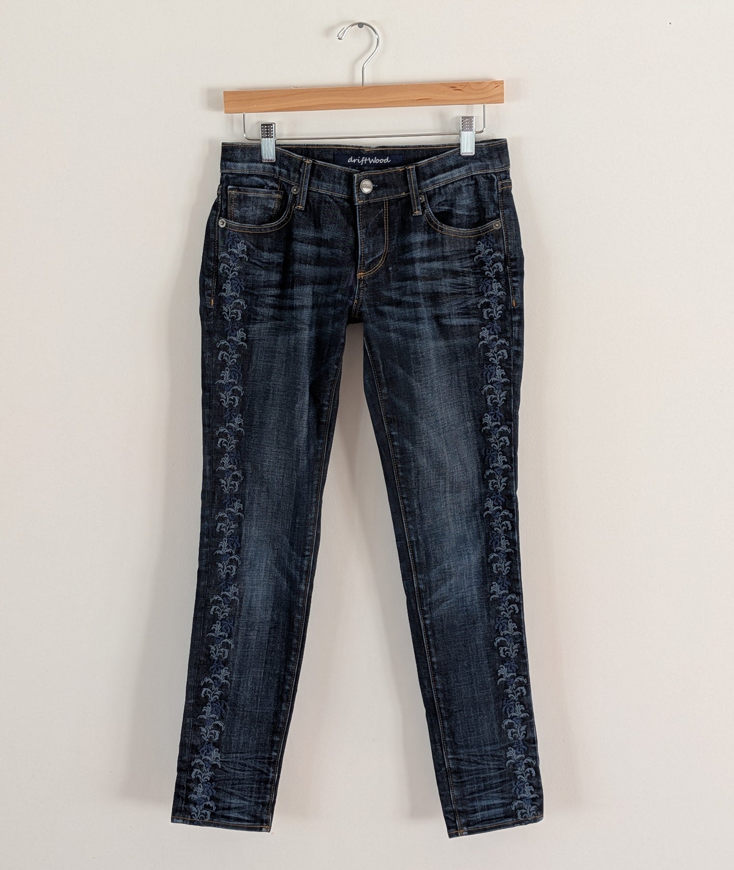 Driftwood Floral Embroidered Dark Wash Jeans - 26