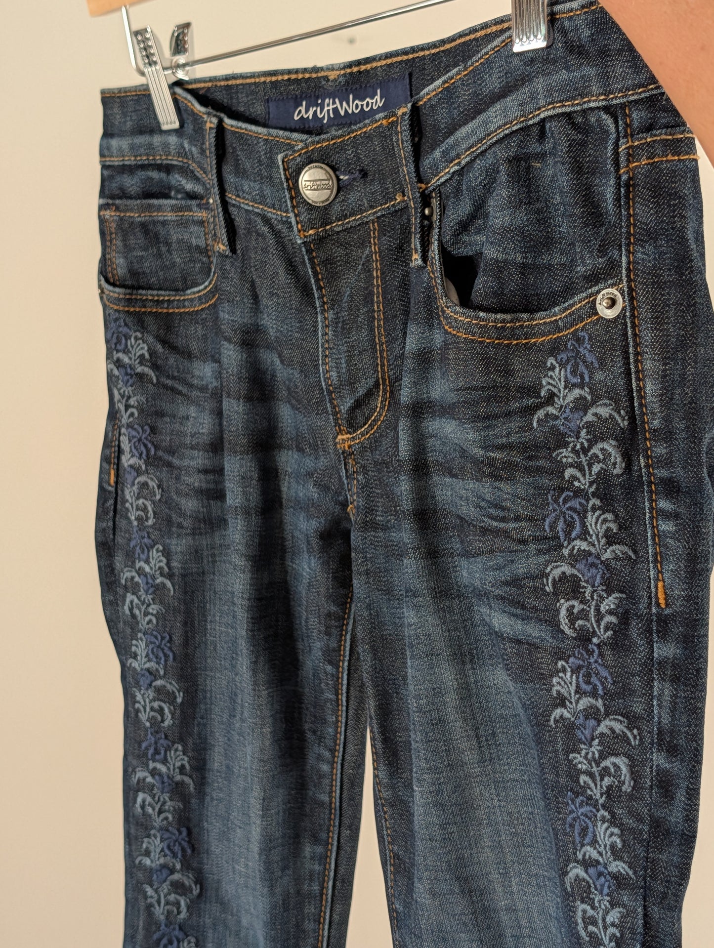 Driftwood Floral Embroidered Dark Wash Jeans - 26