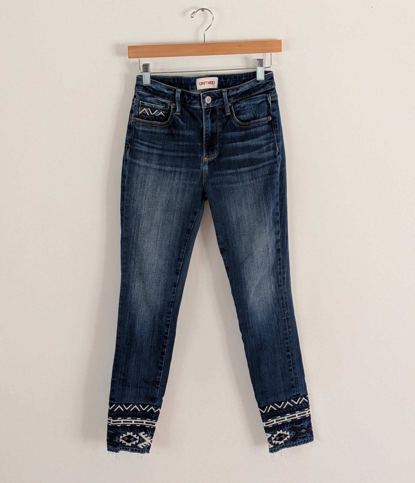 Driftwood Jackie High Rise Embroidered Cuff Jeans - 25