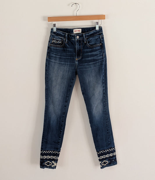 Driftwood Jackie High Rise Embroidered Cuff Jeans - 25