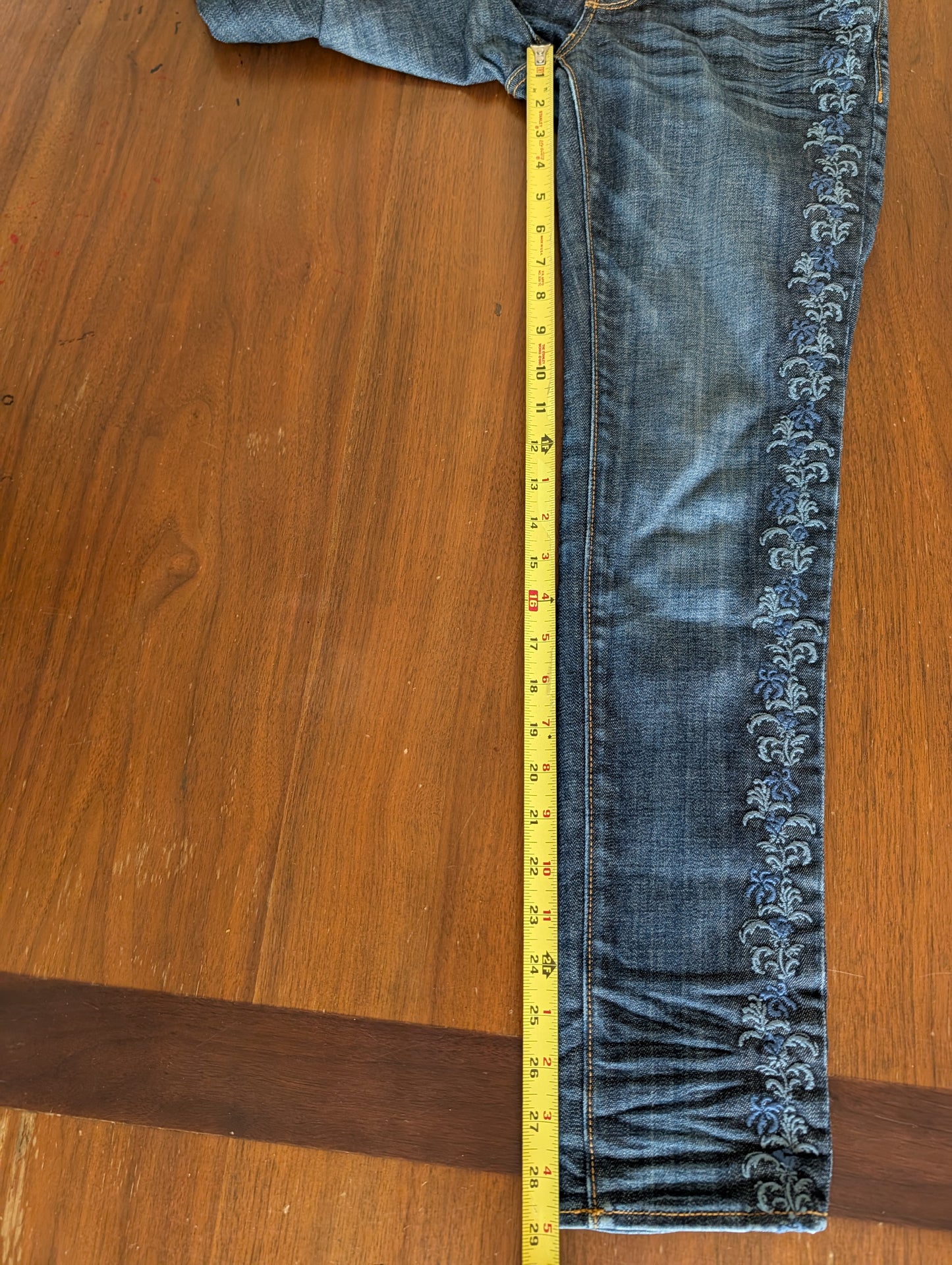 Driftwood Floral Embroidered Dark Wash Jeans - 26