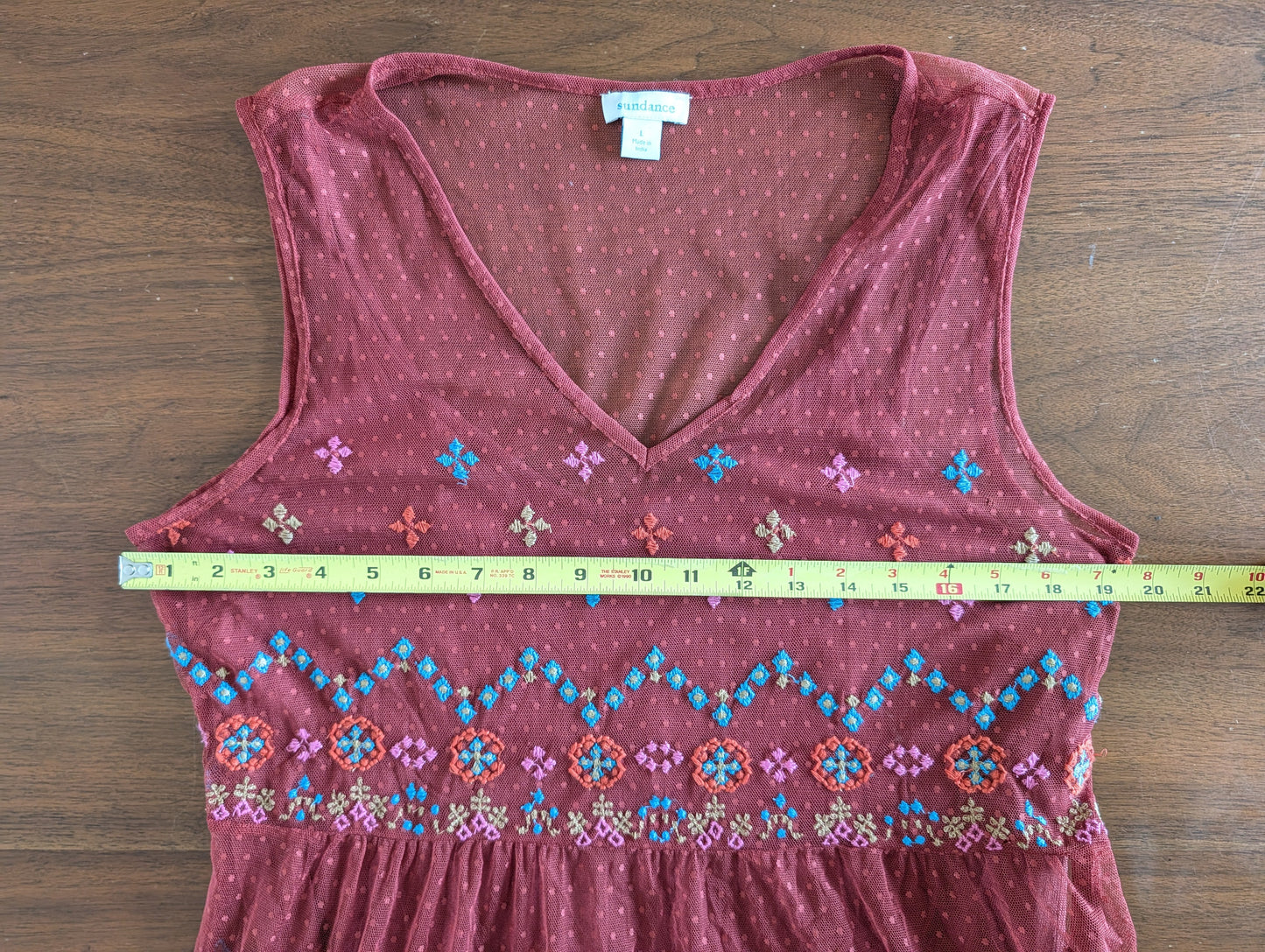 Sundance Embroidered Boho Tiered Dress - L