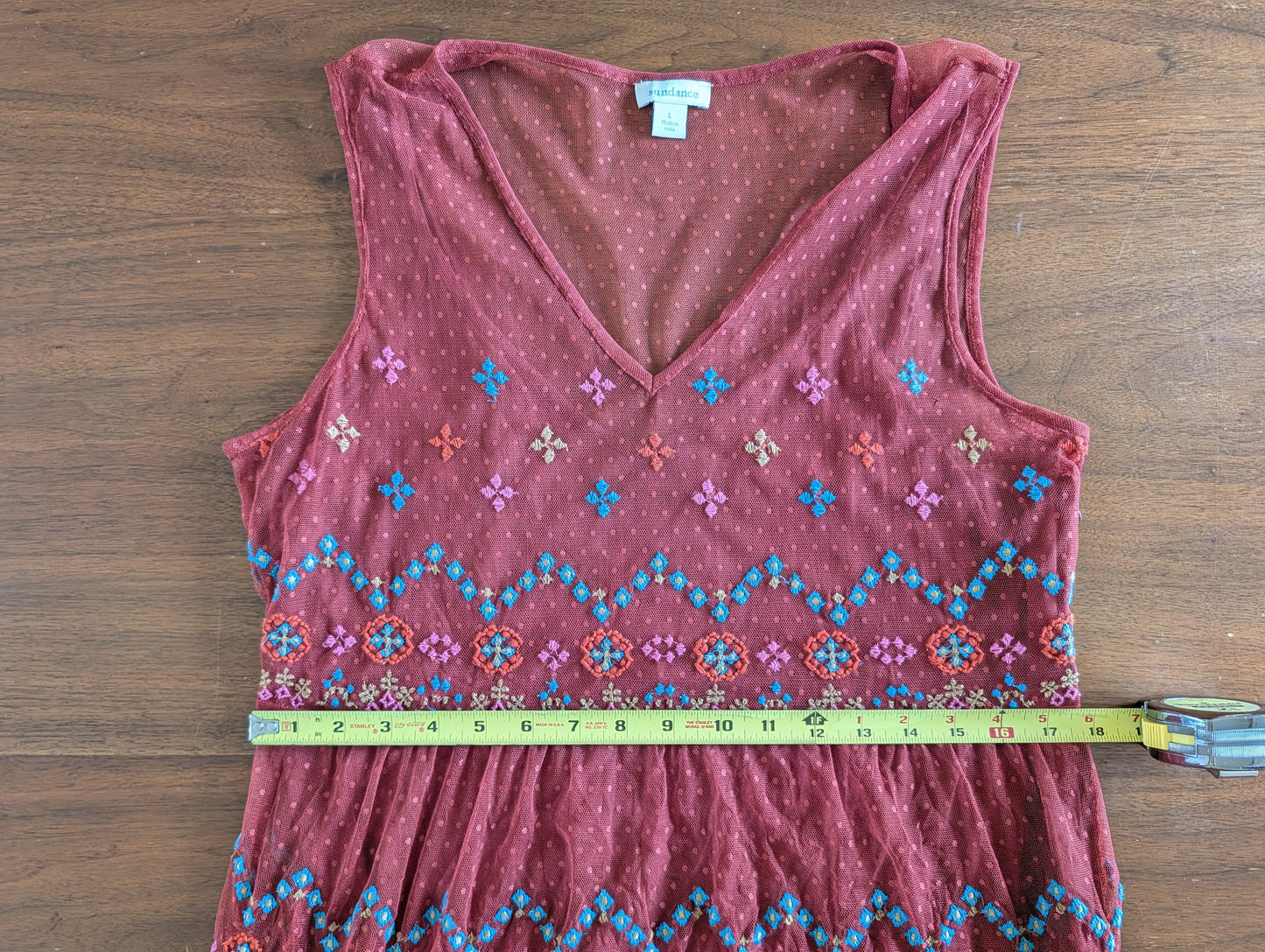 Sundance Embroidered Boho Tiered Dress - L