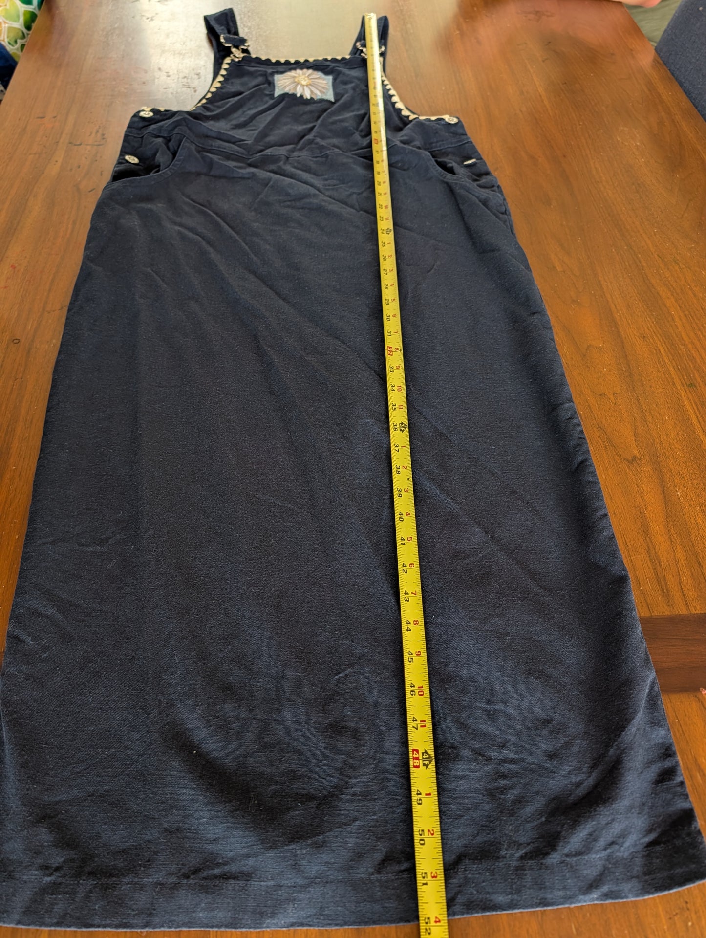Vintage Linen Cotton Daisy Overall Maxi Dress - 12