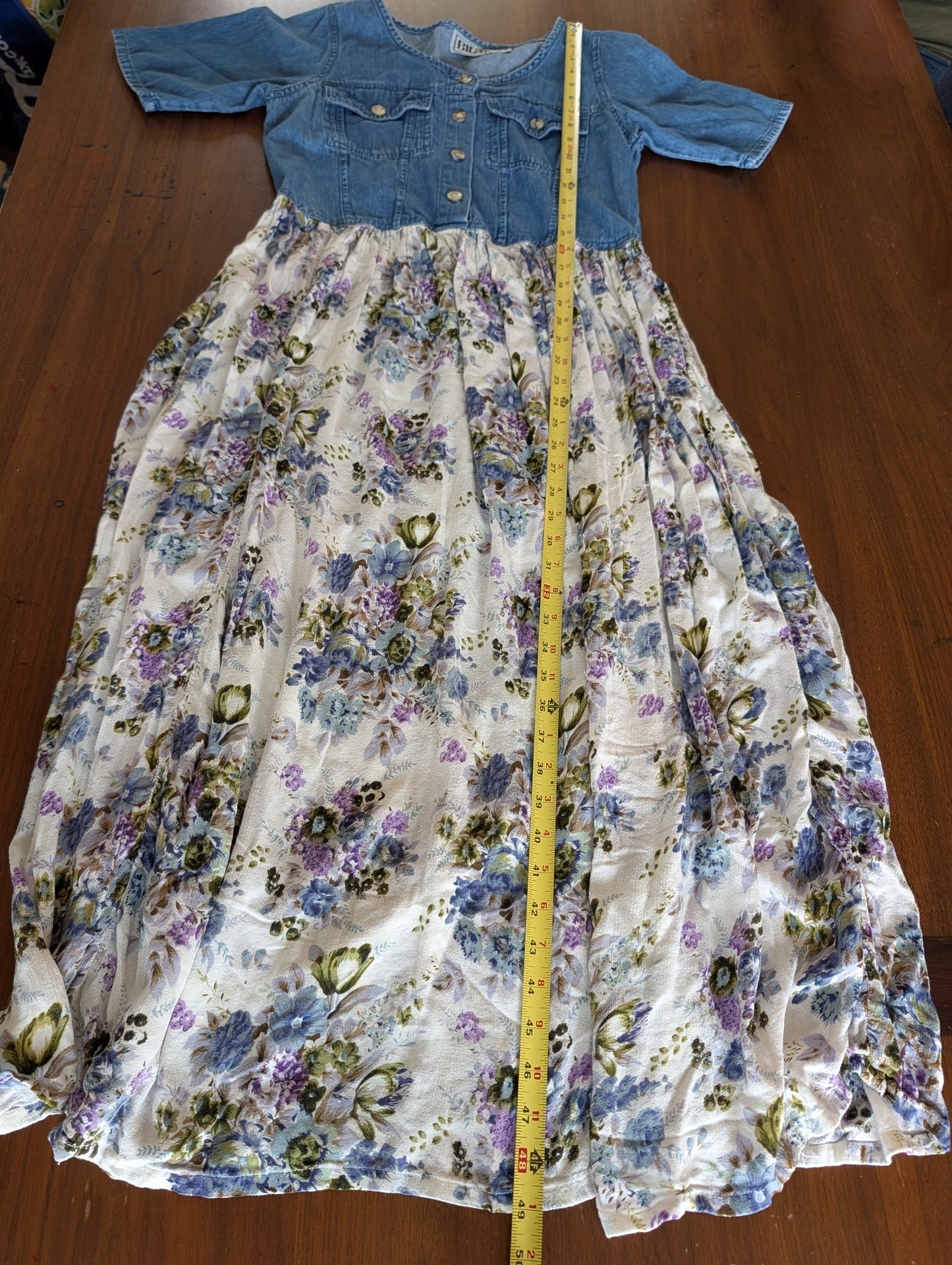 Vintage BILA Denim Floral Maxi Dress - M