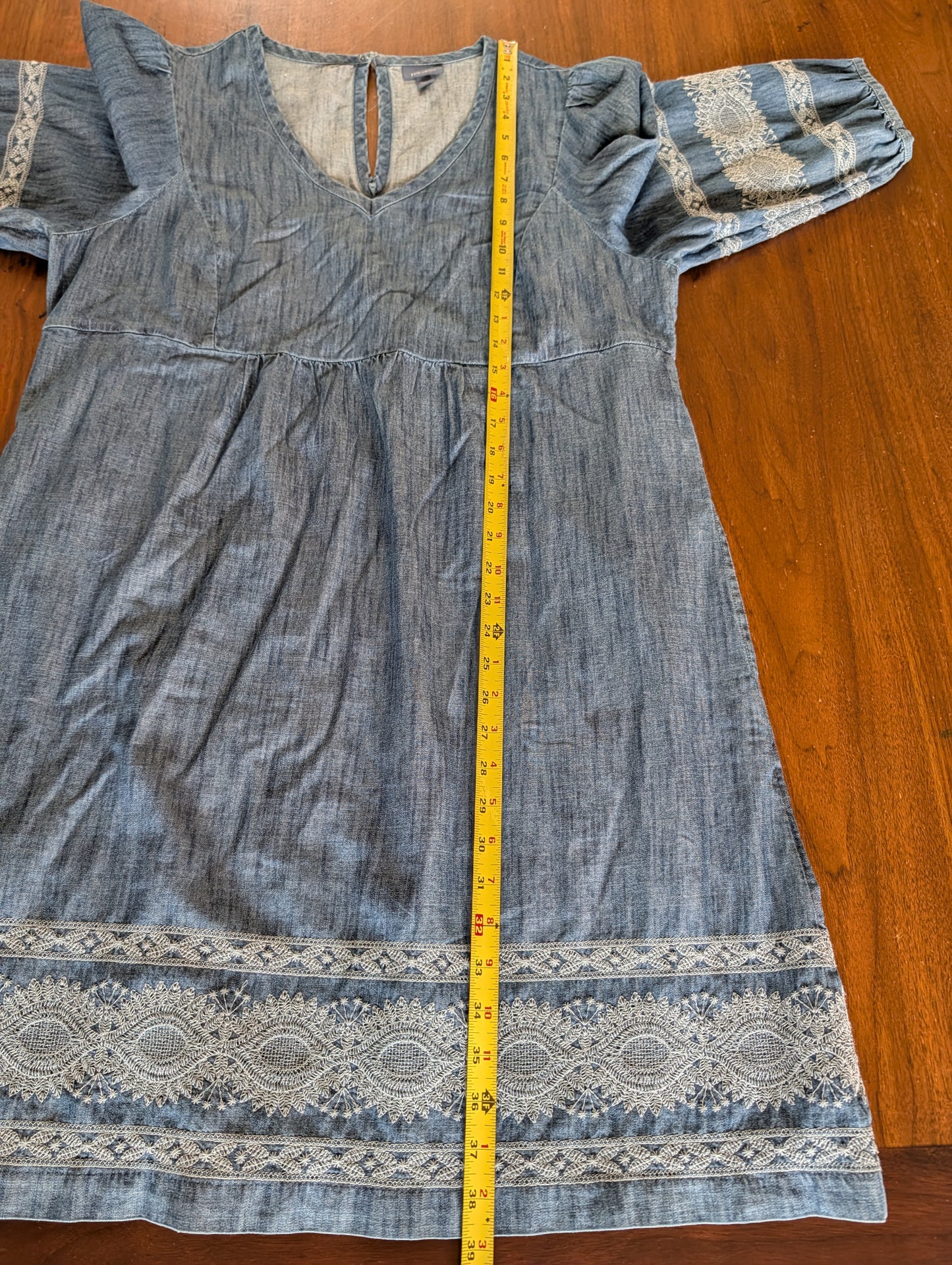 J.Jill Cotton Chambray Long Sleeve Lace Dress - M