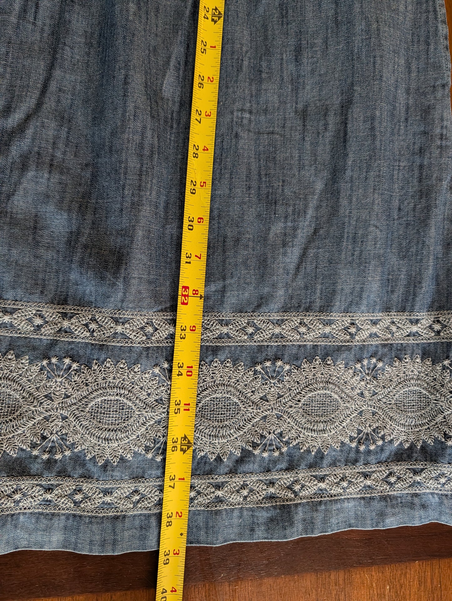 J.Jill Cotton Chambray Long Sleeve Lace Dress - M