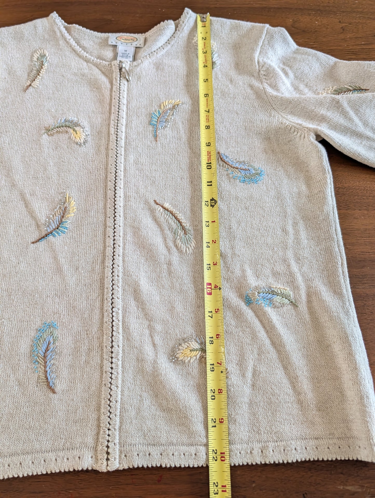 Talbots Linen Cotton Feather Zip Cardigan - M