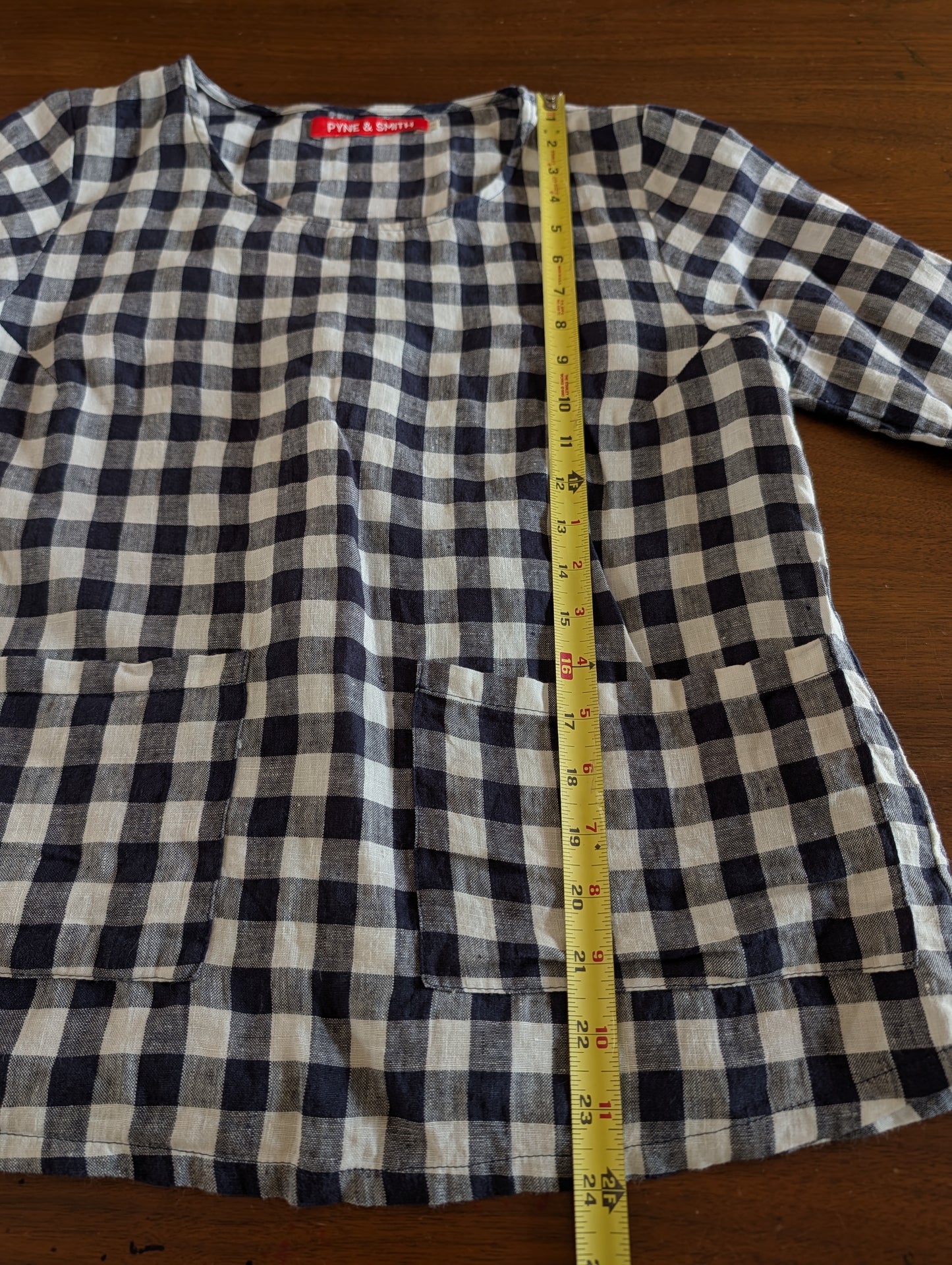 Pyne Smith Gingham Linen Top Pockets - S