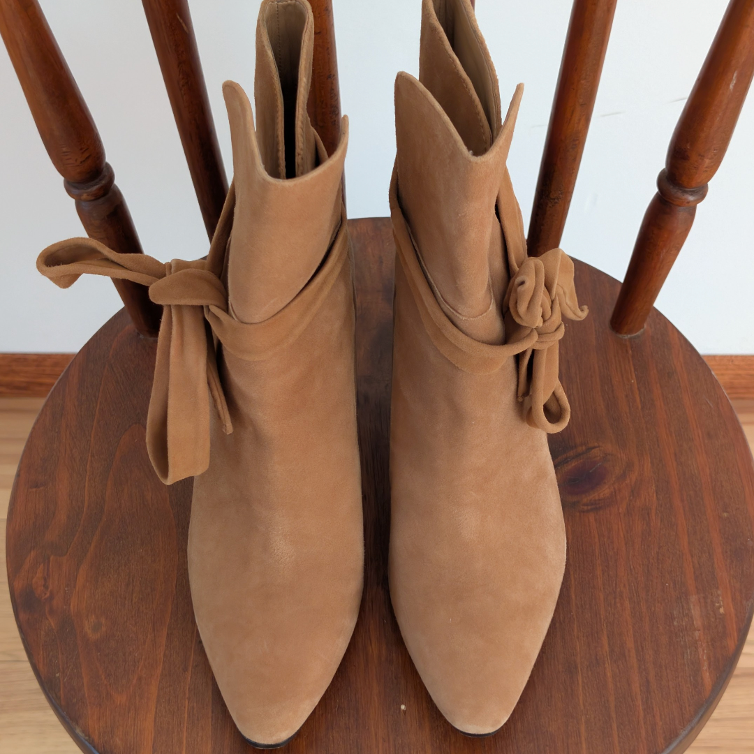 Banana Republic Canton Suede Tie Bow Block Heel Booties - 9