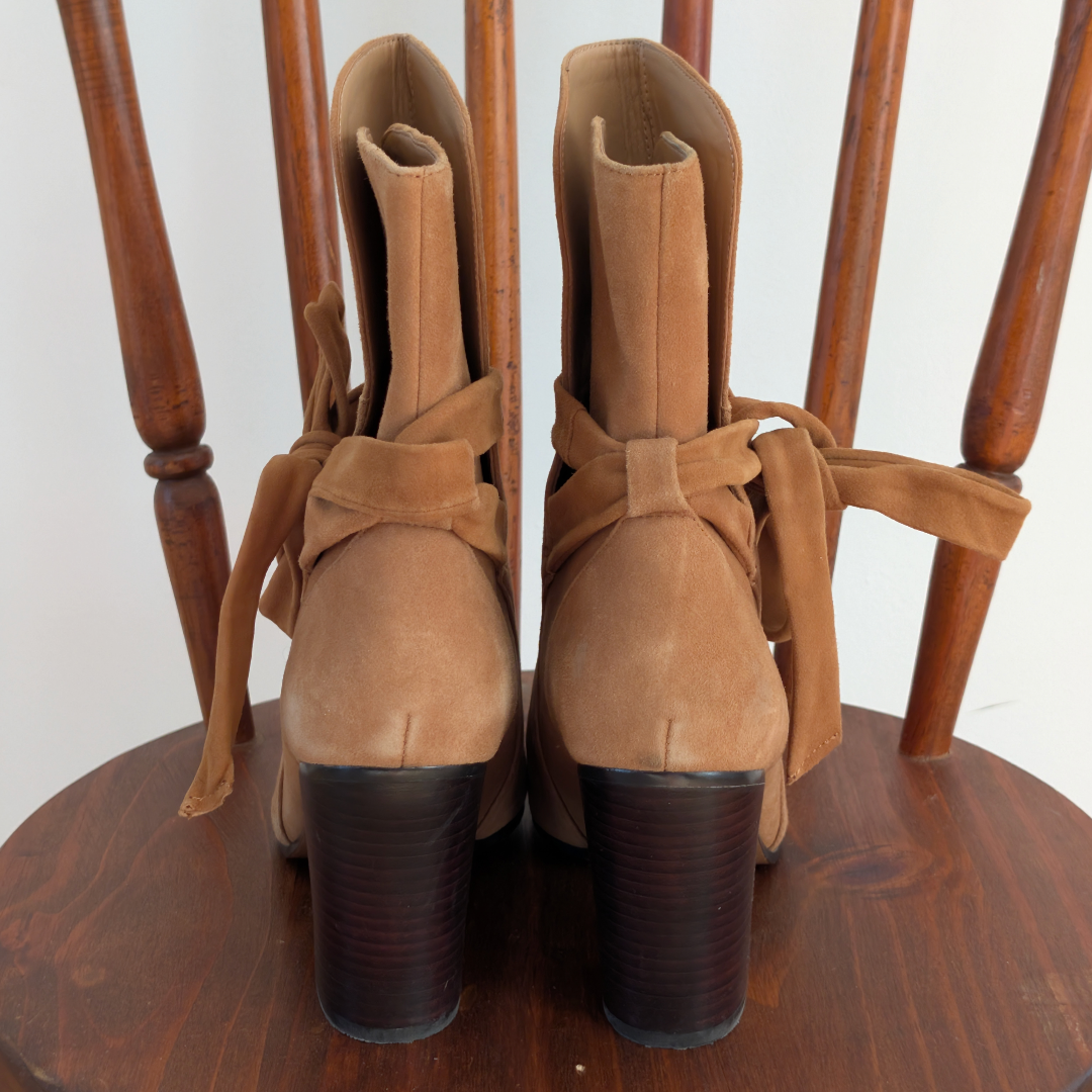 Banana Republic Canton Suede Tie Bow Block Heel Booties - 9